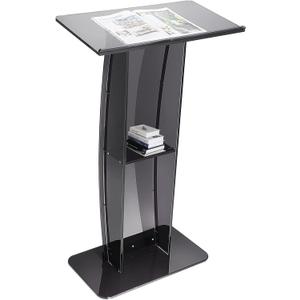 VEVOR Acrylic Podium, 47" Acrylic Podium Stand with Wide Reading Surface & Storage Shelf, Floor-Standing Clear Pulpits Acrylic for Church Office School, Black