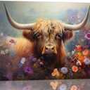 Cow Pictures Wall Decor Highland Cow Canvas Wall Pictures Farmhouse Wall Art Western Wall Decor Rustic Art Painting Animal Theme Artwork for Living Room Bedroom Home Office Decorations, Ready to Hang (36L" x 24W")
