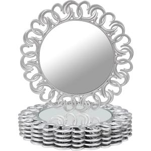 MAONAME 13" Silver Charger Plates Set of 6, Mirror Charger for Dinner Plates, Plastic Plate Chargers with Entwined Swirl Rim, Round Chargers for Table Setting, Wedding