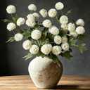6PCS Long Stems Faux White Flowers Realistic Artificial Fall Flowers Indoor Fake Mums 25.5" Faux Silk Mums Flower Stems for Vases Flowers Artificial for Decoration Farmhouse Home Decor