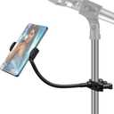 Phone Holder for Mic Stand, JCWINY Mic Stand Phone Holders [10" Long Flexible Gooseneck Arm] Cell Phone Holder for Microphone Stand, iPhone Music Stand Holder for iPhone, Samsung Galaxy and More, Black