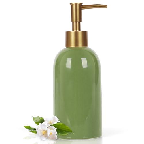 Natheeph 14OZ Ceramic Soap Dispenser Ceramic Soap Pump Dispenser Can Fill Liquid for Bathroom/Kitchen (Green)