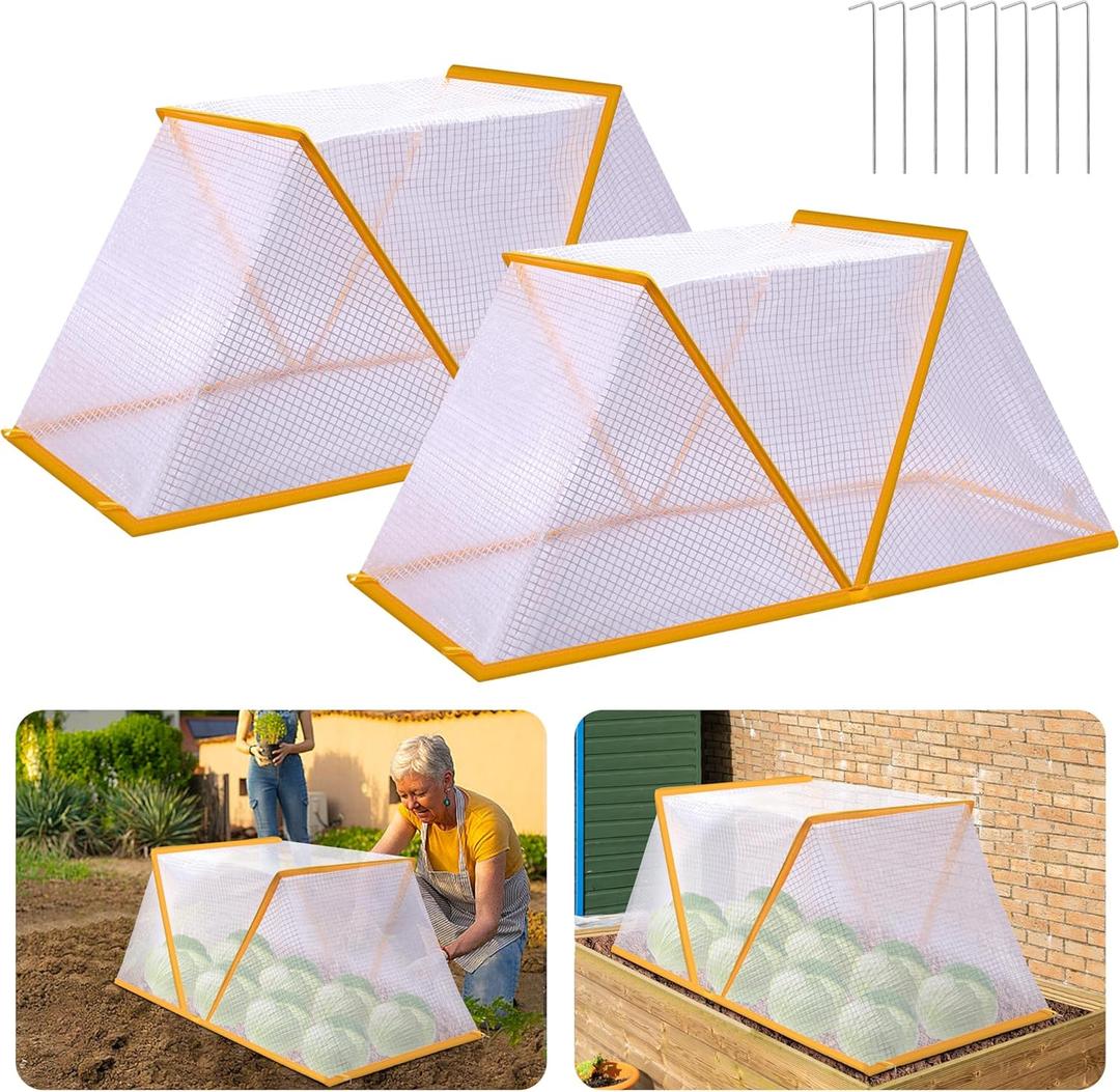 2 Pcs Garden Row Accelerator Plants Cover, 32" x 13" x 14" Foldable Raised Garden Beds Vegetable Rows Plant Protector, Plant Net Cage Guard Greenhouse Cover for Protect Vegetable Fruit from Animal