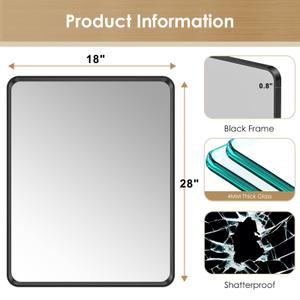 NexaVist 18x28 Black Frame Rectangle Mirror, Black Bathroom ...