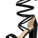 Allegra K Women's Faux Velvet Lace Up Chunky Heel Strappy Sandals (6.5)