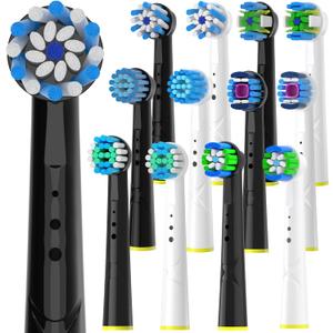 Replacement Toothbrush Heads Compatible with Oral B Electric Toothbrush, 6 Models-Black, 6 Models-White,for The Family's Various Oral Health Needs, 12 Count, Medium and Soft Brush