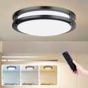 Kalium LED Ceiling Light with Remote 13 Inch Flush Mount Ceiling Light Fixture, 24W 3000K-6000K Adjustable Color Temperature, Dimmable Lighting Fixtures for Kitchen Bedroom Hardwired Installation (1Pack Matte Black)