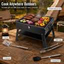 Portable BBQ Charcoal Camping Grill: Tabletop Folding Barbecue Grills with Stainless Steel BBQ Grilling Tool Set, Fathers Day Birthday Grilling Gift for Men Dad Husband