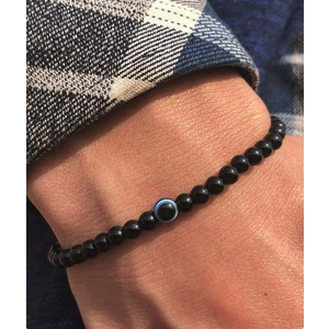 Evil Eye Bracelet 6mm Natural Stretch Adjustable Beaded Bracelets for Men ,M Size