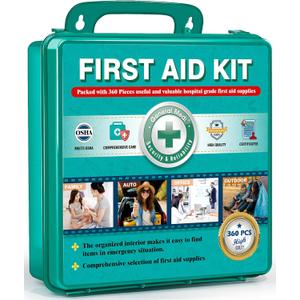 General Medi 360 Pieces Hardcase First Aid Kit - Comprehensive Large First Aid Box Contains Premium Medical Supplies for Travel, Home, Office, Vehicle, Camping, Workplace & Outdoor