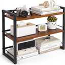Wooden Desk Shelf Organizer - 2 Tier Desktop Bookshelf Storage Rack, Brown, 17.5"L x 8.46"W x 3.15"H