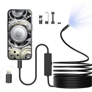 Pemamnov DualLens Endoscope Camera with Light,Borescope with 8 Adjustable LED Lights 1920P HD,16.5ft SemiRigid,IP67Waterproof USB Inspection Camera for iPhone,Gadgets for Men…
