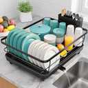 Stainless Steel Dish Drying Rack for Kitchen Counter, Sink Organization and Storage Essentials with Silverware & Utensil Holder, Home and Apartment Decor, 12''W x 15.5''L, Black 