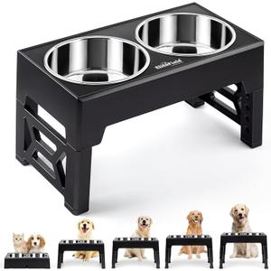 EliteField Elevated Dog Bowls,  Two 58 oz Stainless Steel Food Bowls, 5 Adjustable Raised Heights (4", 9.5", 10.5", 11.5", 12.75") Suitable for Dogs of All Ages, Small to Large Sizes (Black)