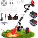 Electric Weed Wacker Cordless W/Metal Blade, Lightweight Weed Eater Battery Powered 4000mAh 21V, 4 in 1 Lawn Edger Weed Trimmer Brush Cutter Mower, No String Grass Trimmer Wheel Yard Garden Tool