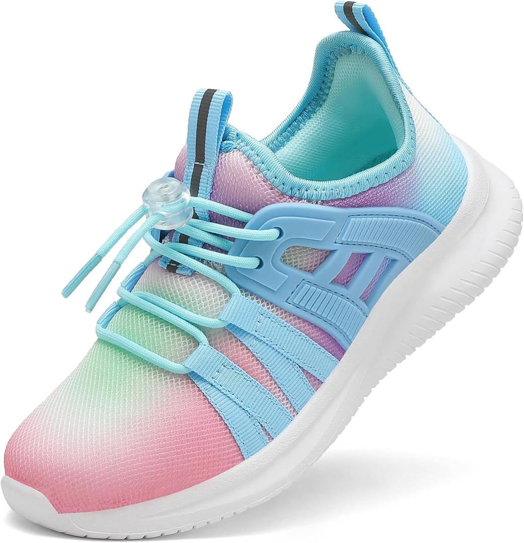 TOTOMONA Boys Sneakers Lace Up Girls Tennis Shoes Lightweight Toddler Slip on Shoes Casual Footwear Pink & Blue Size Toddler 6.5