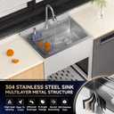 24 Inch Stainless Steel Utility Sink, Freestanding Commercial Sink with Pull-out Faucet,Heavy Duty Single Bowl Laundry Sinks for Garage,Kitchen,Outdoor, 24.21"L x 18.66"W x 35.04"H,White