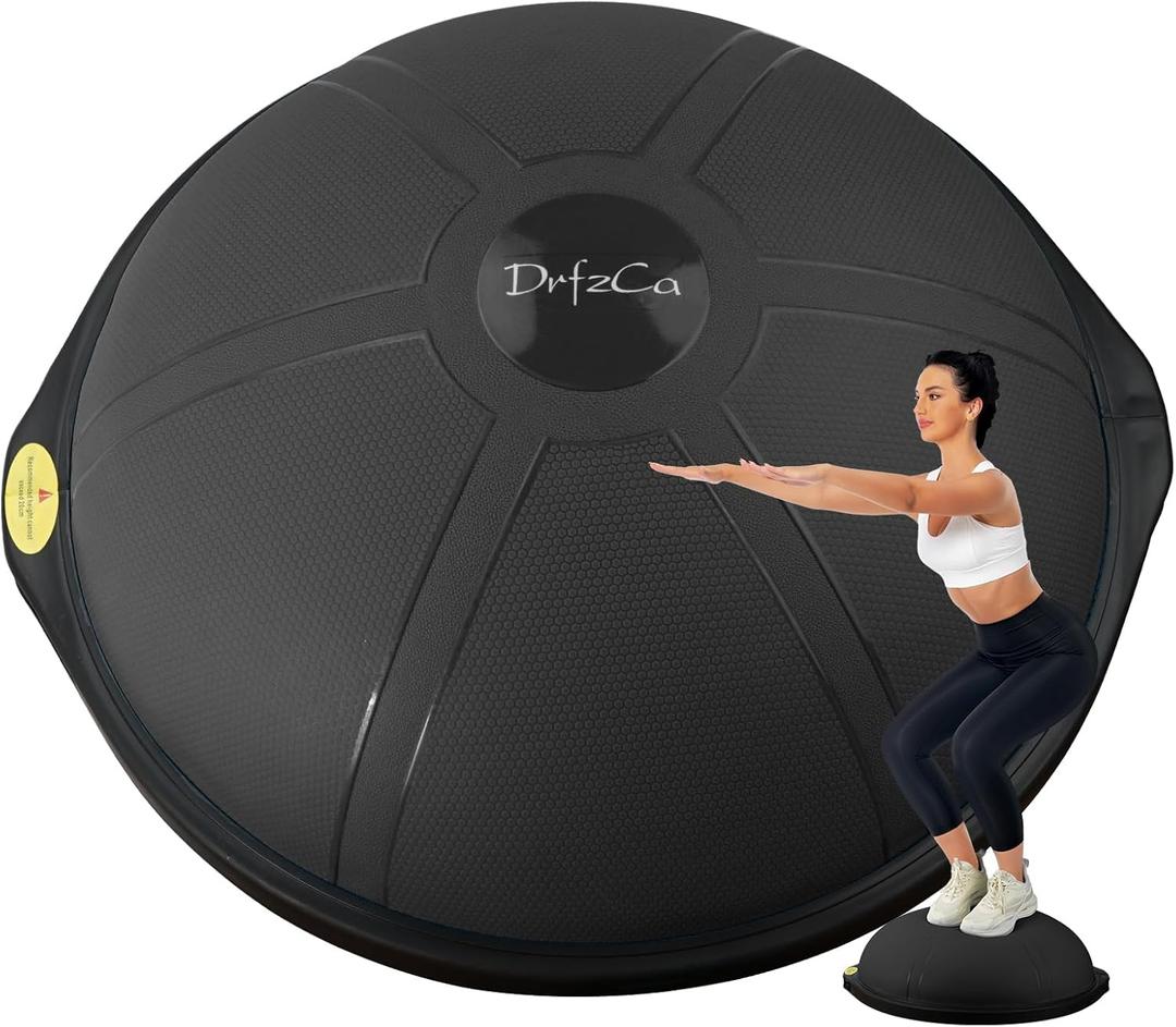 Balance Ball Trainer-Half Ball for Yoga with Resistance Band and Foot Pump, Improve Workout Half Balance Ball,Exercise Balance Ball for Stability Training and Home Gym (25", Black)