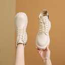 Women's Round Toe Leather High-Top Lace-Up Ankle Boots With Thick Sole And Non-Slip Side Zipper Suitable For Dating, Shopping, And Walking (White) 4.5