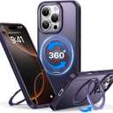 QTlier case for iPhone 16pro, 360 Rotatable Ring Stand, Raised Camera Frame, Shockproof Purple