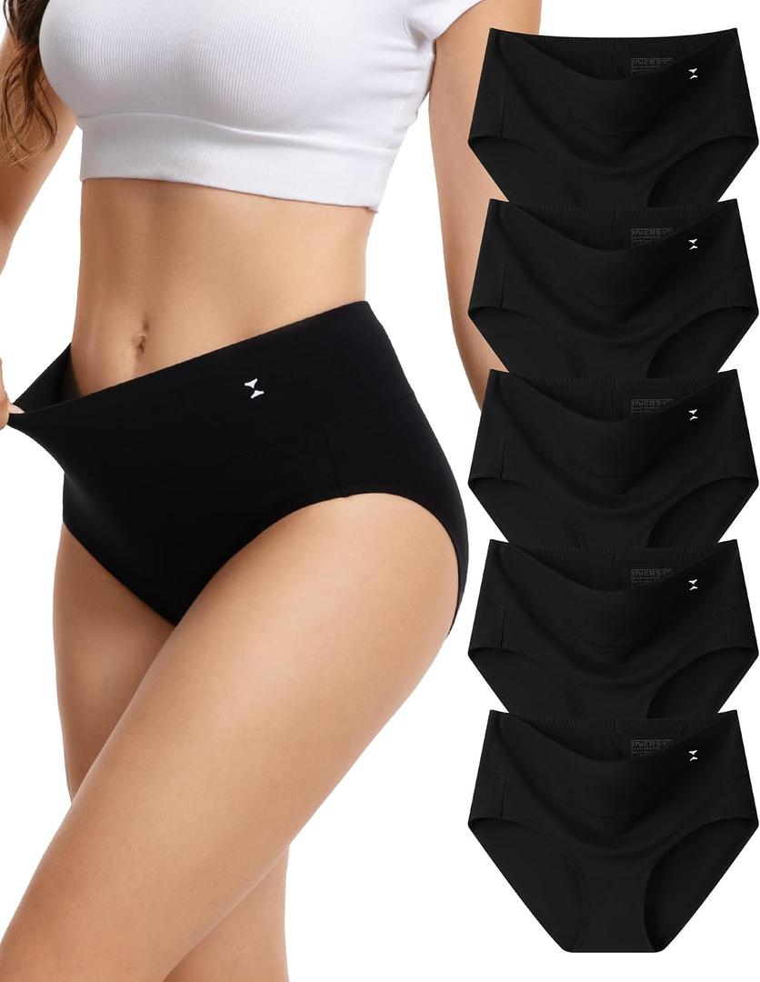 INNERSY Women's Underwear Cotton Soft Underwear High Waisted Breathable Briefs 5 Pack (Black, M)