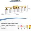 Brushed Gold Bathroom Vanity Light,6-Light Bathroom Light Fixtures with Square Frosted Glass,Gold Bathroom Wall Lamp Sconces for Mirror Bedroom,Living Room Hallway,E26
