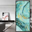 Original Hand Drawn Marble Frosted Texture Privacy Window Film, Static Cling Double-Sided Glass Covering Decor for Bathroom Living Room, Agate Teal, 16.9"x78.74"x2PCS