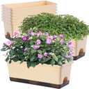 Oliz Window Box Planter 8 Pcs, 17 Inches Rectangle Flower Pots with Drainage Holes & Trays, Vegetable Planters for Windowsill Patio Garden Balcony Home Indoor Outdoor (Barley Yellow, 16 * 7 * 6 inch)