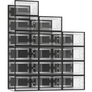 SEE SPRING Large 15 Pack Shoe Storage Box, Clear Plastic Stackable Shoe Organizer for Closet, Space Saving Foldable Shoe Rack Sneaker Container Bin Holder (Black)