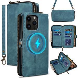 Rssviss Wallet Case for iPhone 16 Pro Max Crossbody with Card Holder Wrist Strap, Flip Zipper Case Compatible with Magsafe, RFID Blocking Purse Cover for iPhone 16 Pro Max Women Men 6.9" Blue