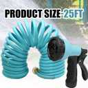 25ft EVA Garden Hose, Curly Water Hose Coil Corrosion Resistant Garden Coil, Includes 7-Pattern Function Sprayer, Retractable for Outdoors Lawn Car Washing