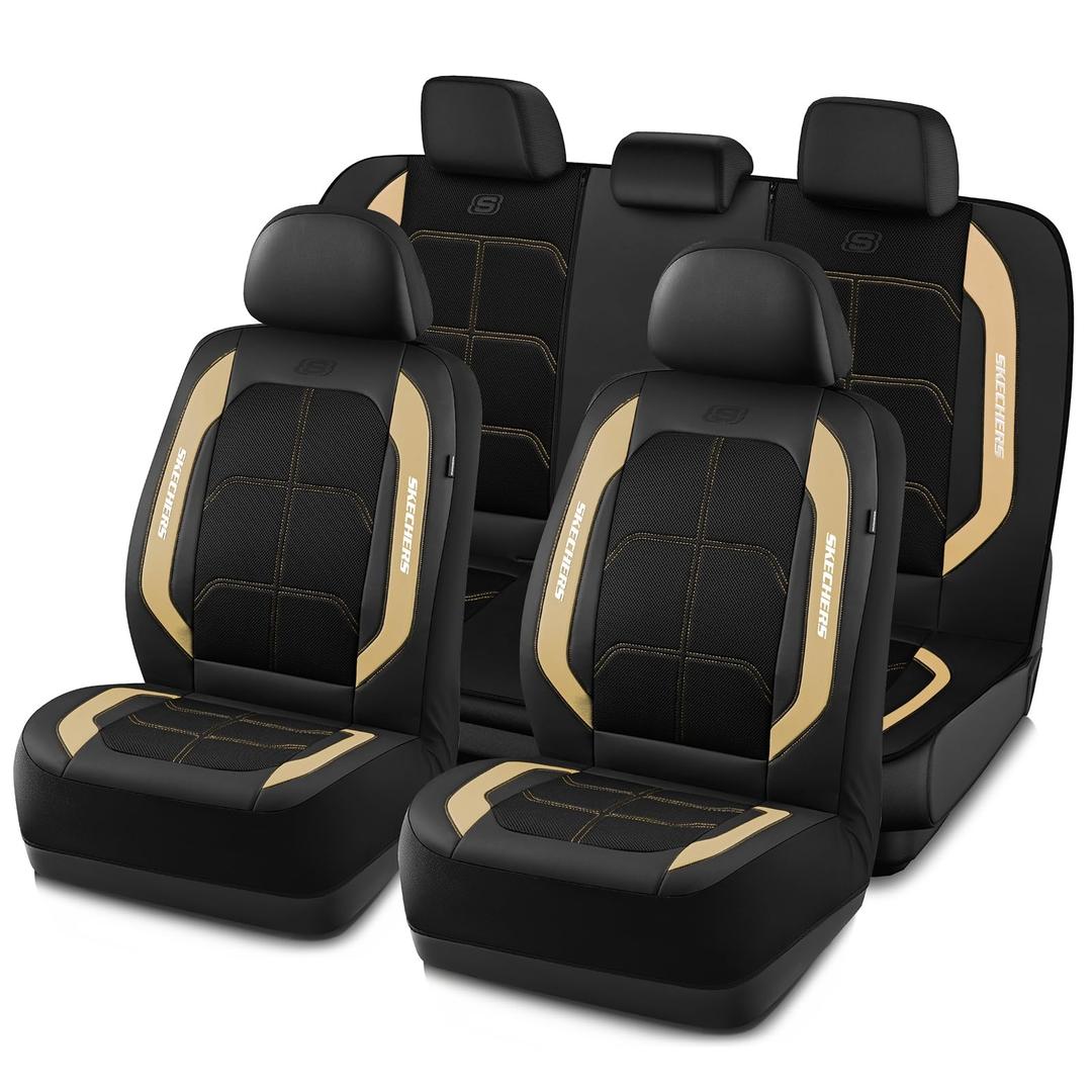 Skechers Air-Cooled & Memory Foam Seat Covers-Leather Car Seat Cover Supply Ultimate Comfort & Support,Seat Covers Full Sets,Airbag Compatible Universal Fit for Most Cars,Vans,Trucks,SUVs,Red