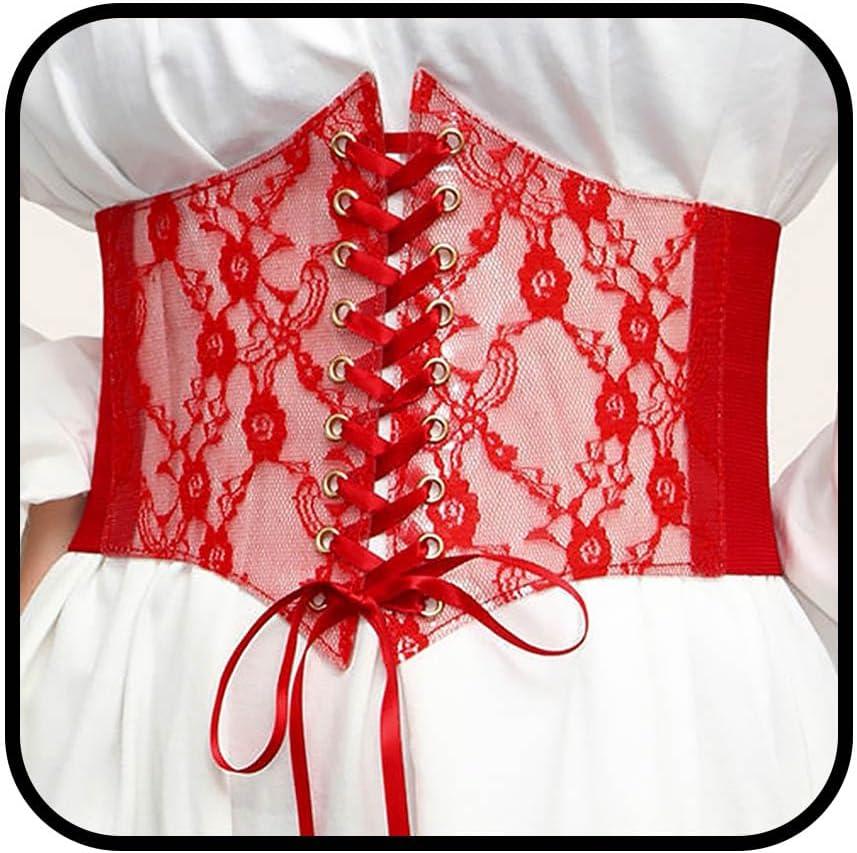 Tgirls Women Corset Belt Lace-up Waist Corset Belts Sexy Cinch Elastic Wide Belt for Dress Costume Waspie Waistband (Red)