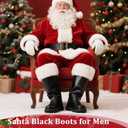 Men's Black Santa Claus Boots-Premium Faux Leather Wide Calf Santa Combat Shoes Adult Men with Non-Slip Sole, Christmas Footwear for Halloween Parties & Cosplay (9- 9.5)
