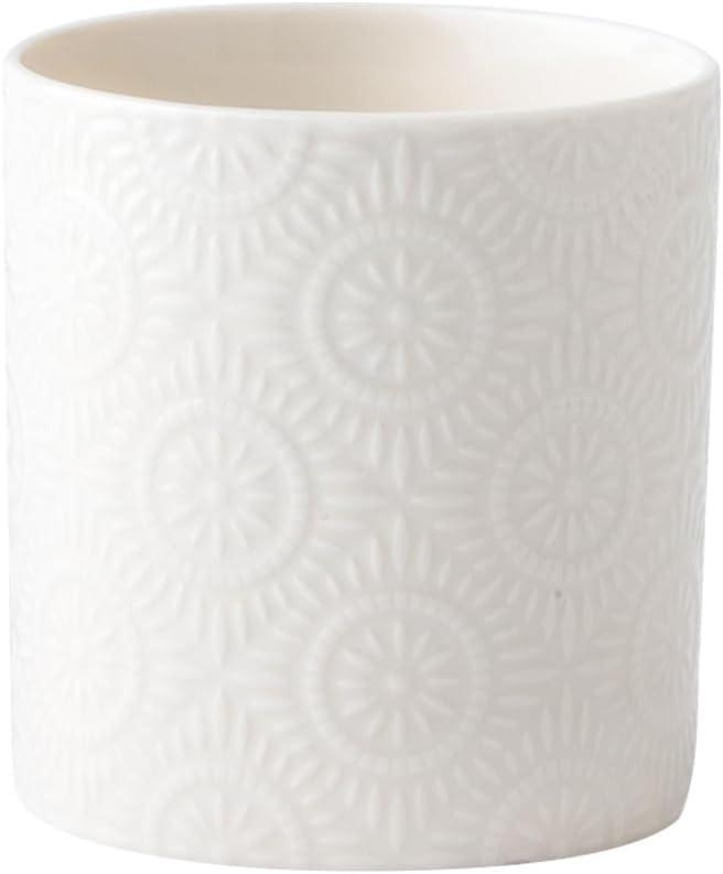 Ceramic Kitchen Utensil Holder, White Embossed Pattern, Farmhouse Style Counter Organizer