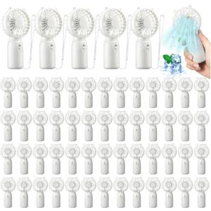 Glooglitter 80 Pcs Mini Portable Fans Bulk Handheld Battery Operated Fan with Lanyard, Cooling Lightweight Pocket Personal Fans for Wedding Birthday Summer Outdoor Use (White), about 6 x 3 inches