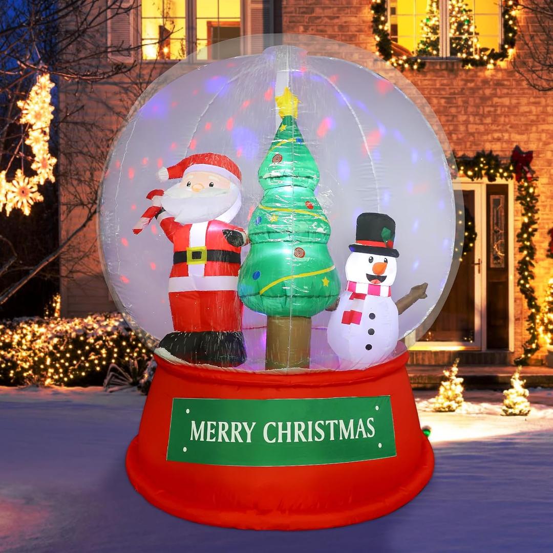 Fulong 6ft Giant Inflatable Christmas Snow Globe with LED Lights & Swirling Snow, Festive Outdoor Decoration for Yard, Lawn, Garden - Durable, Easy Setup
