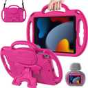 AVAWO Kids Case for iPad 9th Generation 10.2 inch 2021 with Lanyard, iPad 8th/ 7th Generation Case for Kids, Shockproof Handle Stand Shoulder Strap Bumper Cover for iPad 2021/ 2020/ 2019, Rose Pink