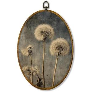 Hiuwevt Vintage Country Dandelion Floral Oval Wall Art Decor, Rustic Farmhouse Framed Canvas Prints, Dark Moody Botanical Oval Wall Hanging Decor for Bedroom Living Room Decorations, 8.6x11.4 Inches