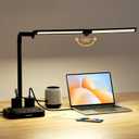 LED Desk Lamp for Home Office: Desk Light Double Head Adjustable with Power Strip 2 AC Outlets, USB-C USB-A Charging Ports Surge Protection, Foldable Table Lamp for College Dorm Room Essentials