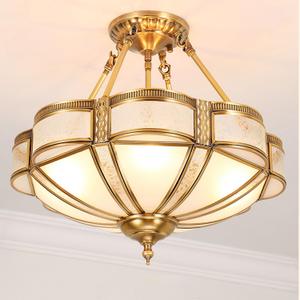 MIXL-24 Inch Brass Chandelier with Glass Lampshade,Art Deco Floral Bedroom Chandelier,Antique Flower Ceiling Mount Lamp,Vintage Style Semi Flush Ceiling Light for Dining Room Kitchen and Hallway