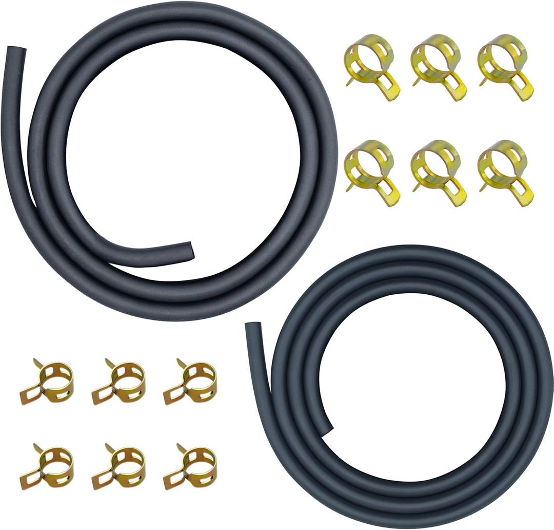 Strongthium 3/16 & 1/4 Gas Fuel Line Hose Set 2 Size Rubber Gas Tube with 12 Pcs Clamps for Lawn Mowers ATV Go-carts Mini Bikes 196cc 212cc 6.5hp 5.5hp 8hp 9hp 11hp 13hp Small Engines Generators