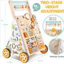 Wooden Baby Walker with Wheels, Push Walker with Baby Activity Center, Montessori Walking Toy for Girls Boys, Adjustable Speed & Height Activity Toy for Toddler Learning to Walk 12+ Months (Natural)