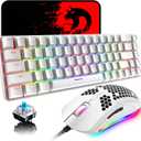 65% Wired Gaming Mechanical Keyboard and Mouse Combo, Mini 68 Keys, RGB Backlight, Lightweight RGB 6400DPI Honeycomb Optical Mouse,Mouse Pad Compatible with PS4,Xbox,PC,Laptop,MAC (White/Blue Switch)