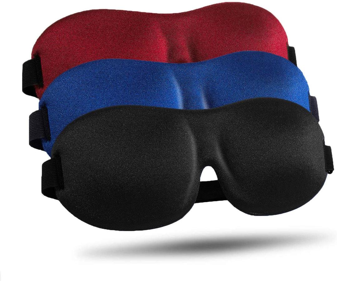 LKY DIGITAL Sleep Mask for Side Sleeper 3 Pack, Blackout 3D Eye Mask for Sleeping, Night Blindfold for Men Women (Black & Blue & Red)