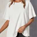 Tankaneo Womens Oversized Knit Tunic Tops Summer Casual Short Sleeve Round Neck T Shirt Loose Fit Side Split Waffle Tees (S)