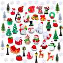 Sawysine 64 Pcs Christmas Miniatures Figurines Santa Xmas Garden Miniature Ornaments Kit Snowman Fairy Resin Ornaments Pine Tree for Garden Accessories(Vivid)