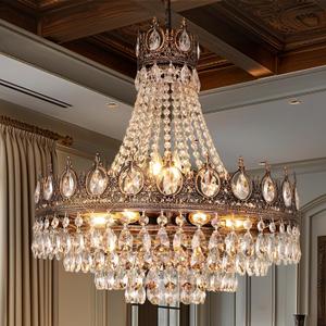 TOCHIC French Empire Crystal Chandelier, 9-Light Farmhouse Antique Bronze Chandelier Vintage Rustic Ceiling Light Fixture for Dining Living Room, Bedroom, Kitchen Island, Bathroom, Foyer, 24" W