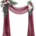 Floroom Arch Flowers with Drapes Kit (Pack of 4) - 2pcs Artificial Burgundy Floral Swag Arrangement with 2pcs Draping Fabric for Wedding Ceremony Arbor and Reception Backdrop Decoration
