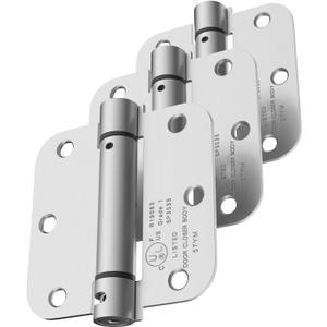 Self Closing Door Hinges, 3.5 Inch x 3.5 Inch, 5/8" Radius, UL Listed, Pack of 3, Brushed Nickel